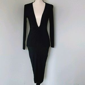 Nasty Gal Black Deep V Bodycon Midi Dress